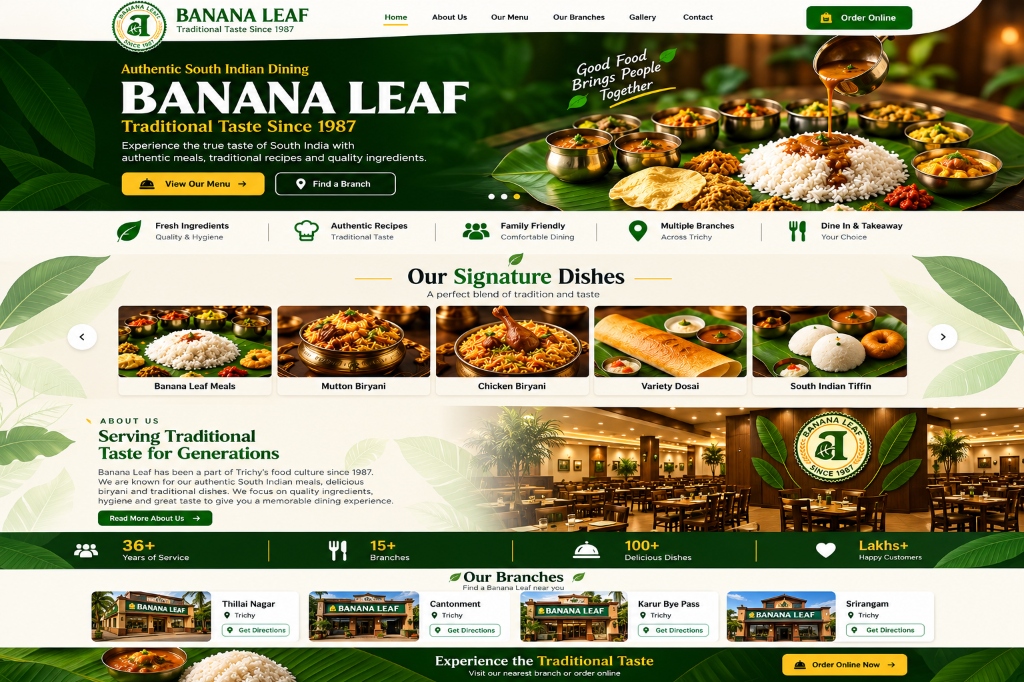 4th Portfolio: Banana Leaf Restaurant South Indian Dining Website