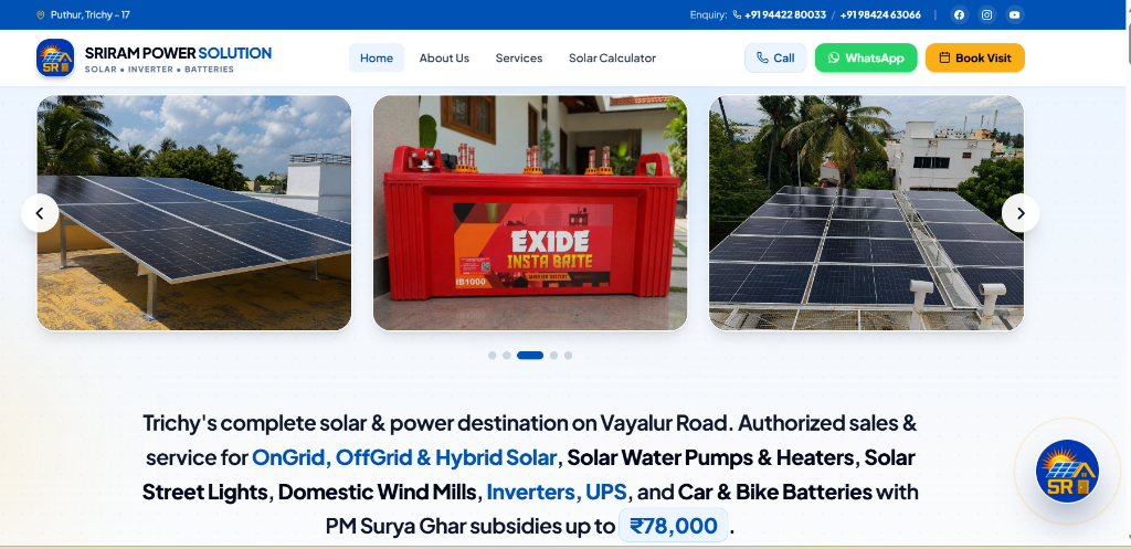3rd Portfolio: Sriram Power Solution Solar & Inverter Website