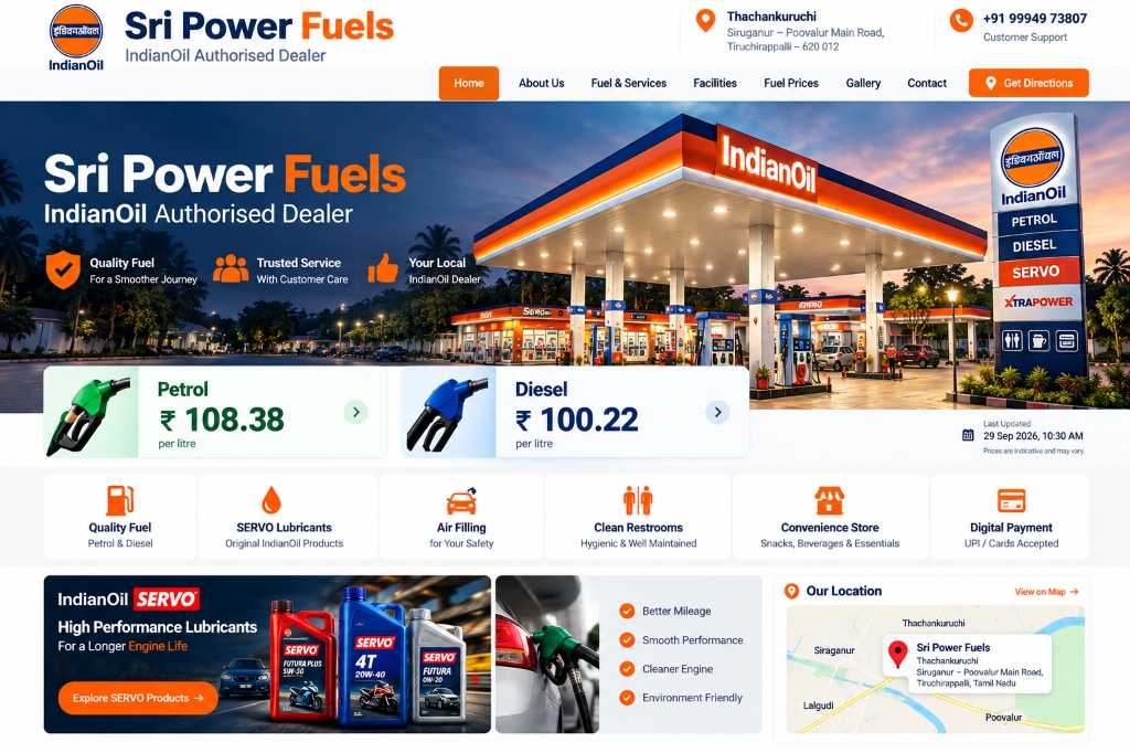 9th Portfolio: Sri Power Fuels IndianOil Authorised Dealer Petrol Bunk Web Portal